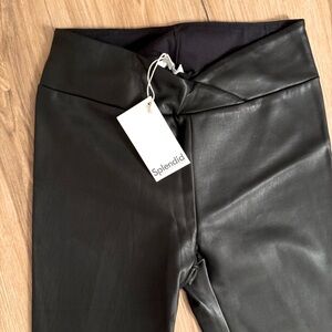 NWT Splendid Surplice Faux Leather Leggings in Black